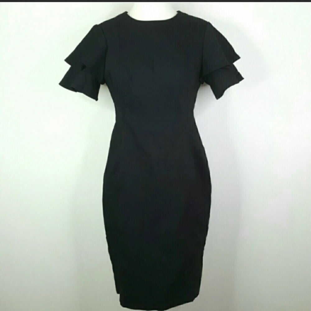 Black layered ruffle sleeve dress bodycon